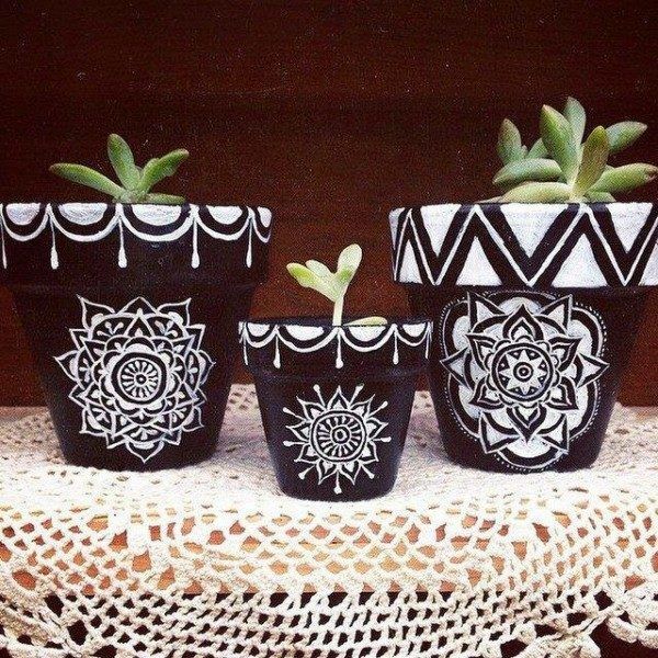 Mini macetas negras con mandala