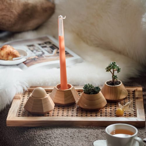 Mini maceta de madera elegante minimalista