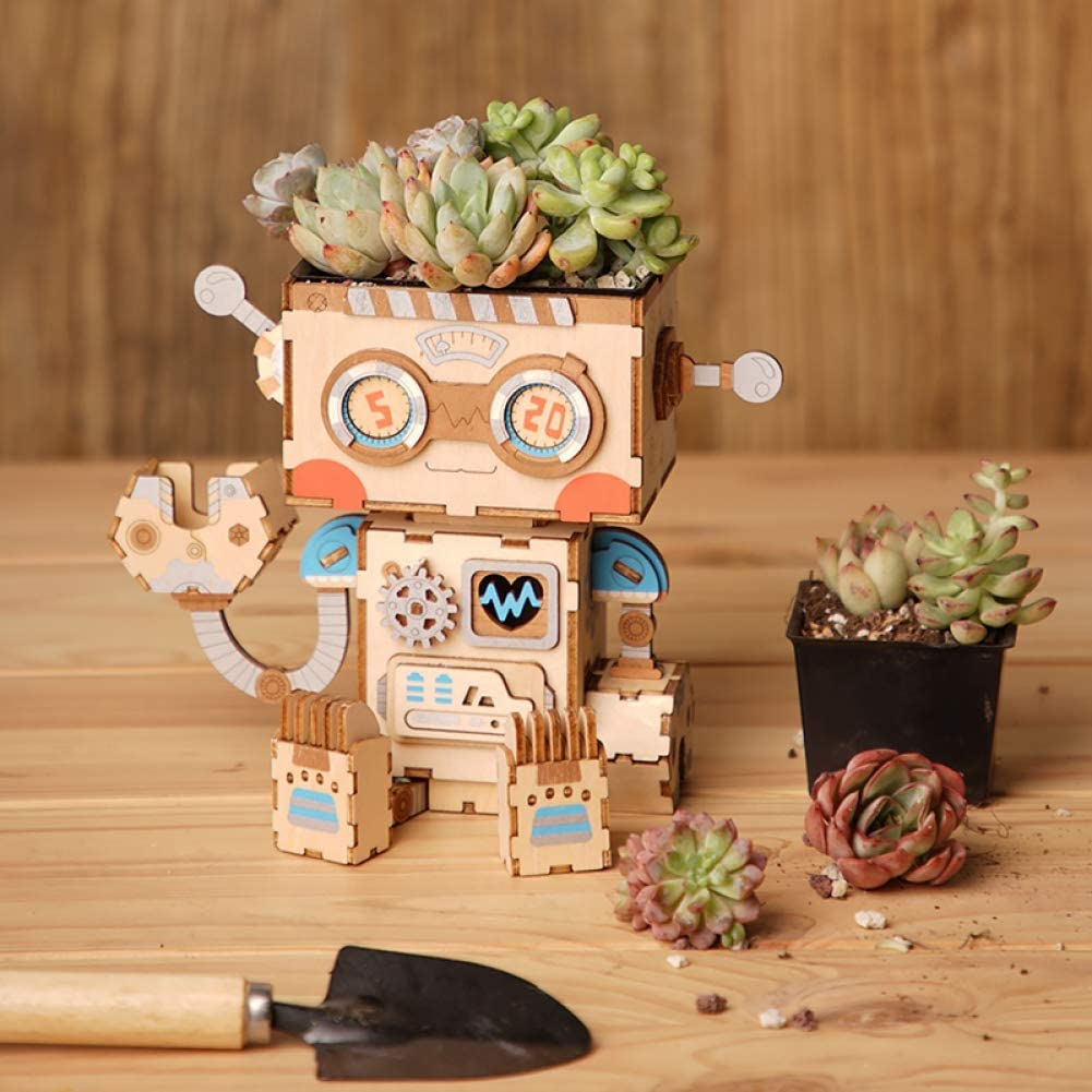Tiesto de madera robot DIY